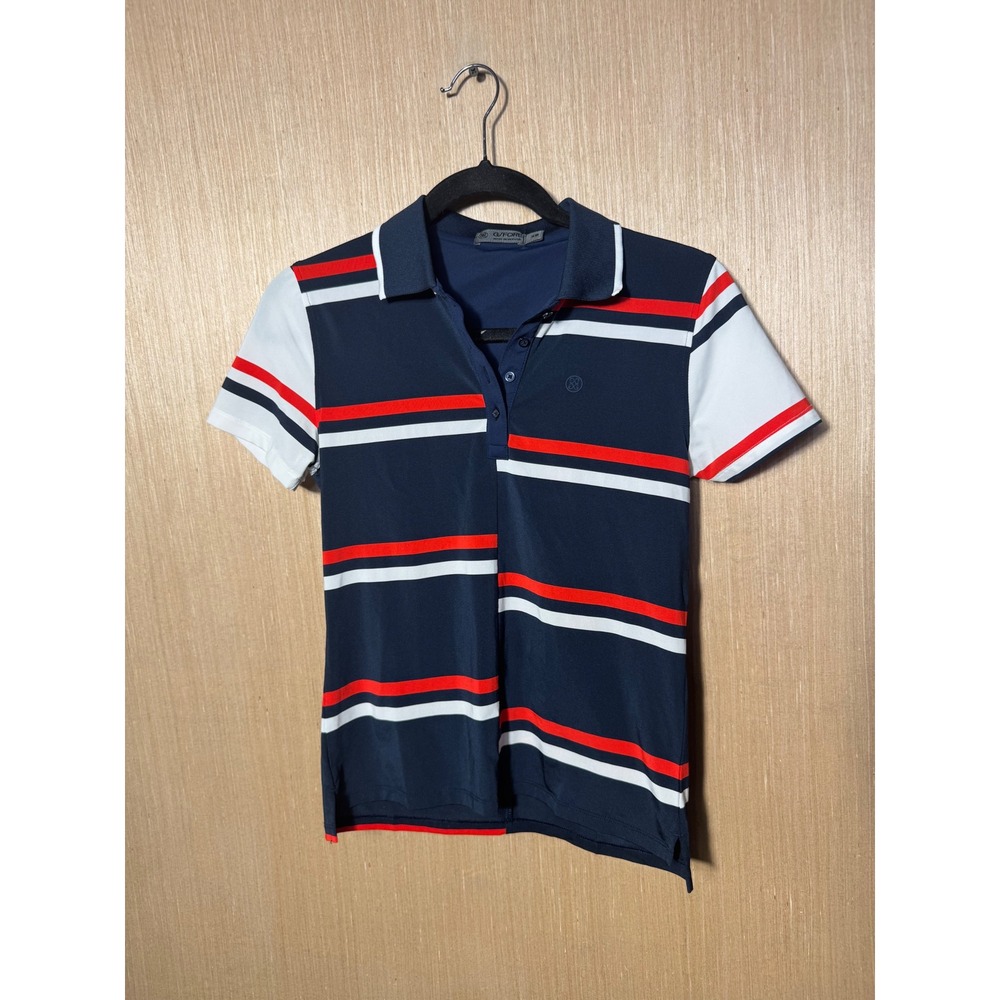 G/FORE Womens XS Navy Blue Striped Short Sleeve Golf Polo Shirt Performance Top